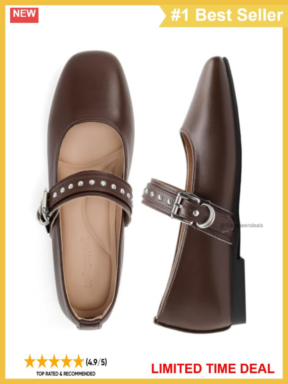 Womens Mary Jane Flats Square Toe Ballet Flats Faux Leather Comfort Shoe